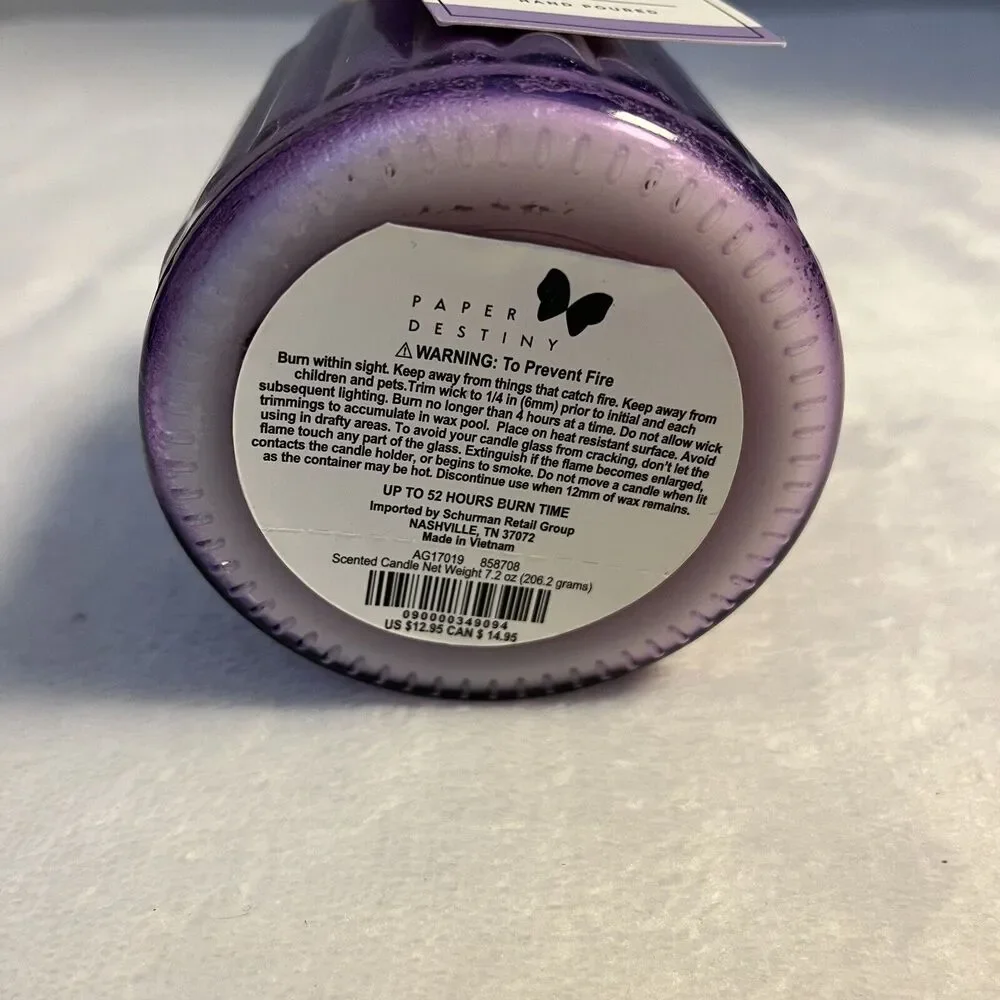 Paper Destiny Candle‎ 7.2oz Scented Lavender Hand Poured 52 Hours Burn Time